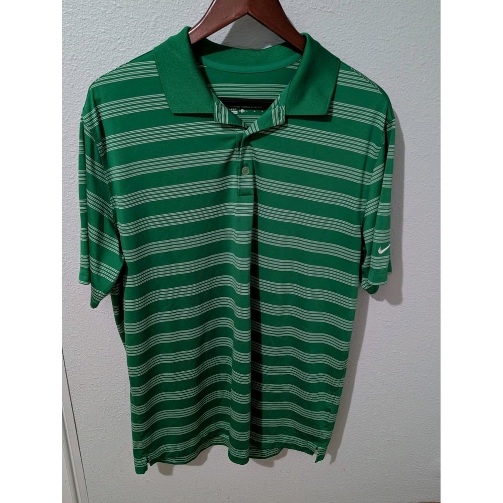 NIKE Dri‎ Fit Tour Performance Green Striped Golf Polo Shirt Men's Sz L